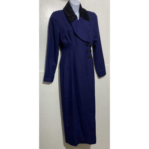Vintage Expo Dress Womens 4 Blue Long Line Plush Collar Toggle Made USA 80s - Picture 3 of 11